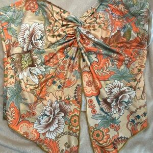 Floral Patterned Scarf in Orange and Cream
